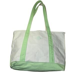 L.L. Bean Boat and Tote Canvas Bag Cream Mint Green Monogram DDH Large